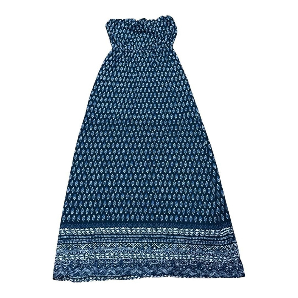 Ardene Dress Womens Small Blue White Boho Maxi Strapless Smocked Bandeau Summer
